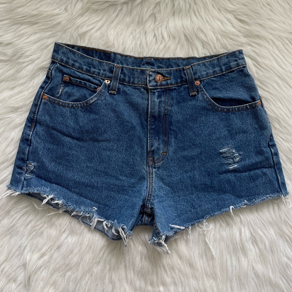 Vintage 90s Dark Wash Jordache High-Waisted Denim Cut-Off Jean Shorts - Picture 2 of 12